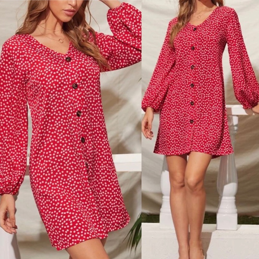 ***SOLD***Radiant Red Button Front Mini Dress